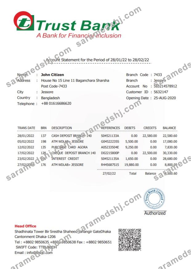 Bangladesh Trust Bank statement